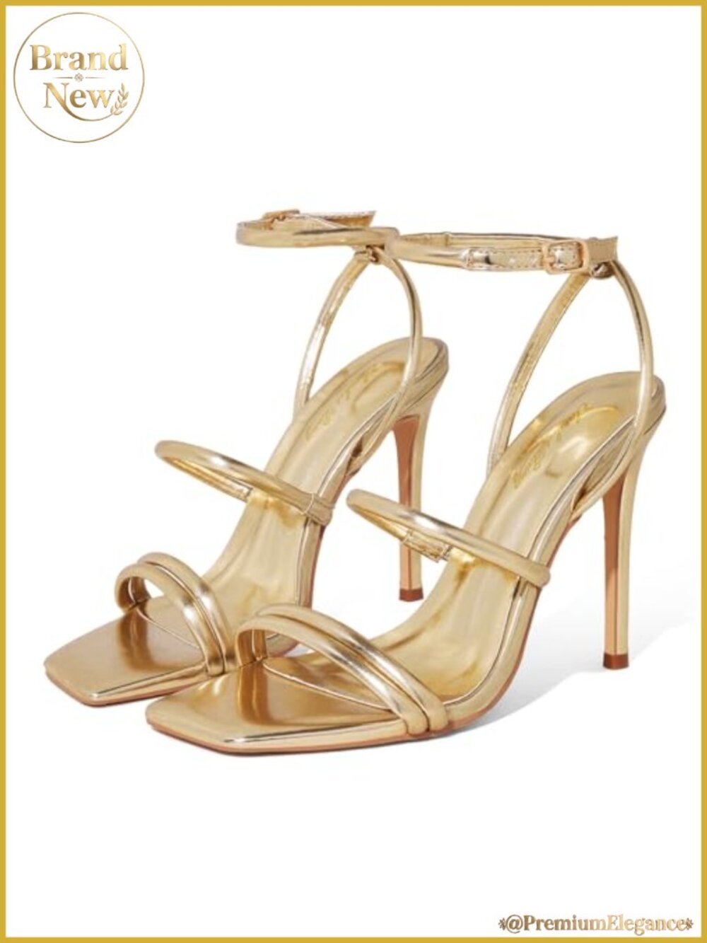 Square Toe Ankle Strap Stiletto Sandals, Gladiator High Heels, 4.33in Heel,